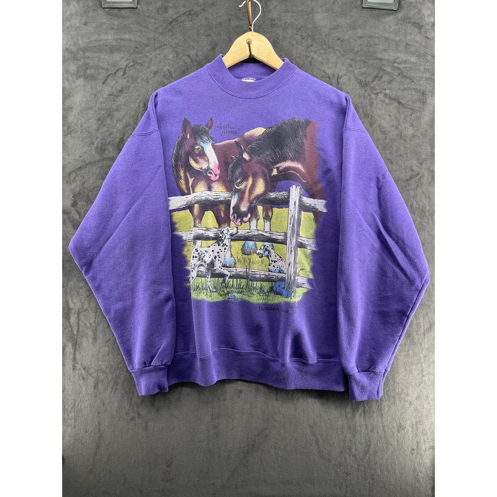 Vintage Hanes Activewear Purple Gentle Giants Horse Dog Sweatshirt XL Houston TX